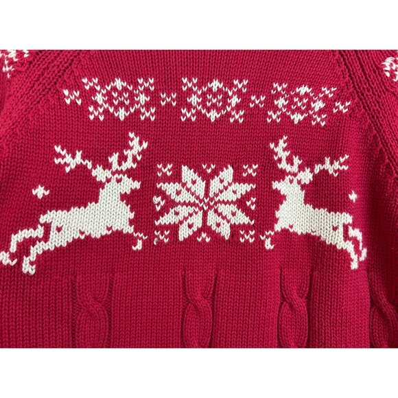Vintage Land's End Women's Red Sweater Christmas Reindeer Snowflake Turtleneck - Picture 8 of 13